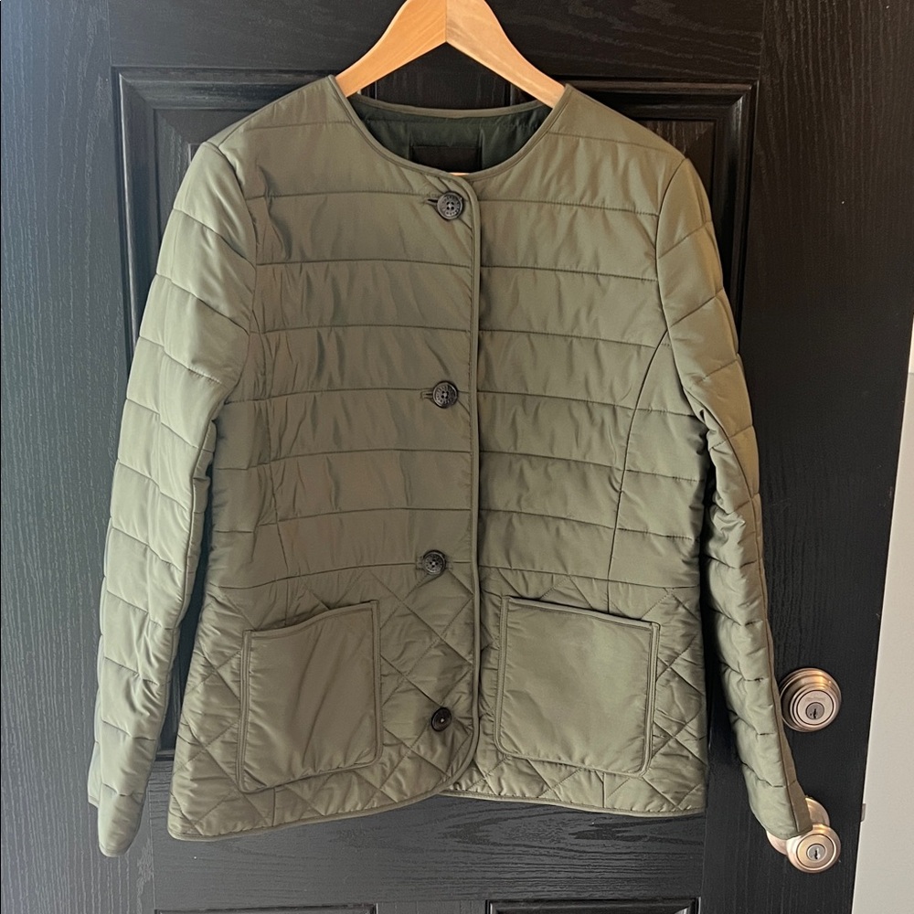 Talbots Sage Green Button-Up Puffer Jacket